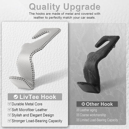 LivTee Gray Superior Leather Car Seat Back Headrest Hook, Auto Seat Hook Hangers Interior Accessories for Purse Coats Umbrellas Grocery Bags Handbag, 2-Pack - Image 4