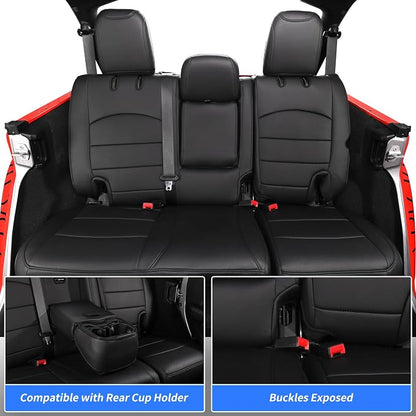 Full Set Seat Covers for 2018-2023 Jeep Wrangler 4drs,Rear w/Armrest(Black) | 1:1 Custom Fit,Factory Look,Easy Installation,Airbag Compatible,Waterproof Faux Leather & Easy to Clean,Pet Friendly - Image 4