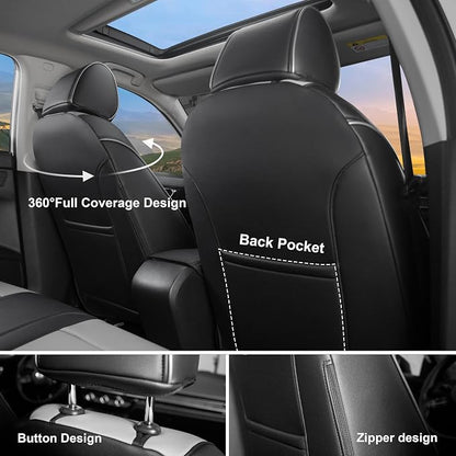 Lolcar Custom Fit Civic Seat Cover Full Set for Honda Civic (Sedan 2022 2023 2024 Touring)&(Sedan 2025-2026 Sport Touring),5-Seats Full Set,Leather Seat Protector(Black/Gray) - Image 4