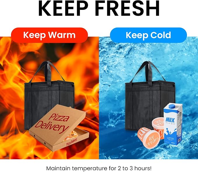 NZ home Insulated Food Bag, Portable Cooler Tote (Medium, Black, 2 Pack) | Thermal bag, For cold and hot food, Soft sided cooler, Heavy duty 4-layered tote, Grocery shopping, Beach or travel bag - Image 4