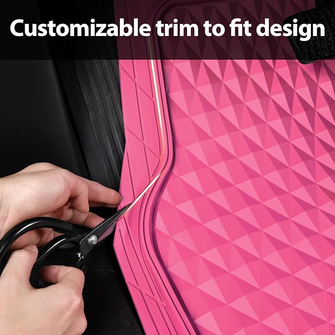 CAR PASS Heavy Duty Rubber Hot Pink Car Floor Mats & Cargo Liners, Deep Dish All-Weather Trunk Mats Durable Anti-Slip 3D Rhombus Waterproof Trim to Fit Liner Universal Fit Auto,Sedan,SUV,Truck, Pink - Image 7