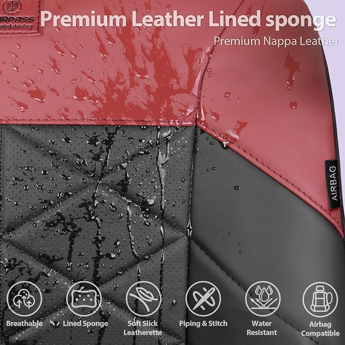 CAR PASS Memory Foam Leather Front Seat Covers, Breathable Perforated Nappa Leather Seat Covers Universal Fit for Cars,SUV,Truck Seat Covers Thick 3D Foam Comfort, Airbag Compatible Black Burgundy Red - Image 4