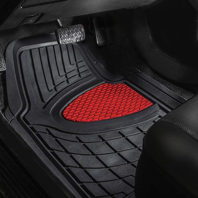 FH Group Premium Liners Tall Channel Trimmable All Weather Rubber Full Set Car Floor Mats (Red) w. Trimmable All-Season Cargo Liner (Black) - Universal Fit for Cars Trucks and SUVs - Image 3