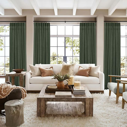 RYB HOME Linen Sheer Curtains 2 Panels for Living Room, Semi Transparent Privacy Drapes with Rod Pocket Farmhouse Style Window Treatments for Bedroom, Hunter Green, 52" W x 90" L - Image 6