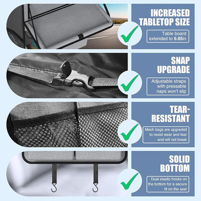 Car Backseat Organizer with Tablet Holder,11 Storage Pockets with Foldable Food Tray, Protector Kick Mats for Kids, Travel Accessories Organizer (Gray, 1Pack) - Image 6
