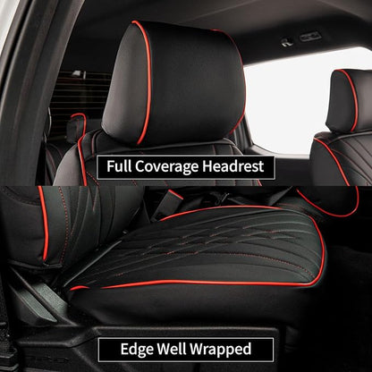 EKR F150 Seat Covers Custom Fit for (4 Door,SuperCrew) Ford F-150 Raptor/Tremor 2021 2022 2023 2024 2025 2026,Leather Truck Seat Cover Full Set -Faux Leather(Black with Red Trim) - Image 2