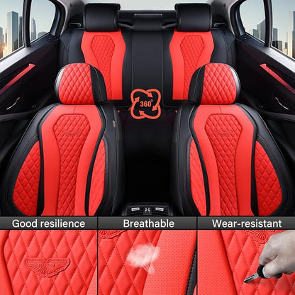 Coverado Car Seat Covers, Seat Covers Full Set, Red Car Seat Cover, Auto Seat Covers Front Seats Rear Seat Cover, Luxury Car Seat Cushion,Leather Seat Cover Seat Protector Universal Fit Most Cars - Image 5