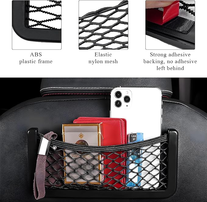 Ohleats 4 PCS Car Pocket Phone Nets, Purse Phone Holder Mesh Storage Bag with Double Sided Tape, Stick on Organizer Seat Side Back Automotive Storage Net Bag, Car Accessories - Image 3