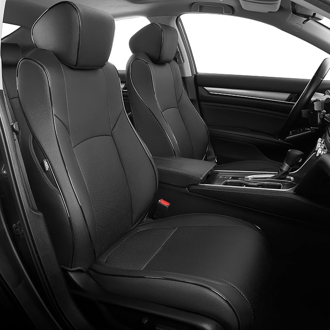 Custom Fit Car Seat Covers for Honda Accord 2018-2022 | EX-L,Touring,Sport,EX,Hybrid(Not for LX)--Faux Leather Waterproof Airbag Compatible Accord Seat Covers Full Set Black by AOMSAZTO