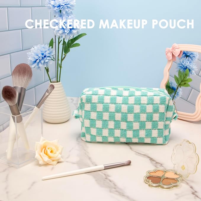Checkered Makeup Bag for Purse, Small Cosmetic Pouch,Arctic Blue,6 Pack | Cute Zipper Makeup Organizer for Women, Travel Essentials, Toiletries, Makeup Brushes, Beauty Accessories&Bridesmaid Gifts - Image 7