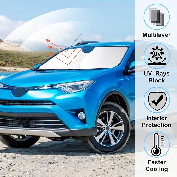 Windshield Sun Shade for 2013-2018 Toyota RAV4 Accessories | Full covered, Foldable & Durable, Block UV Rays, Reduce Heat, Easy to install, Keep Car Cooler - Image 2