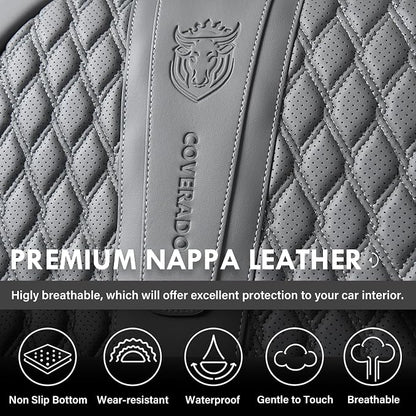 Coverado Car Seat Covers Full Set, Nappa Leather Seat Covers for Car, Waterproof Car Seat Protector with Lumbar Support, Automotive Seat Covers Universal Fit for Most Cars SUV Trucks (Gray) - Image 6