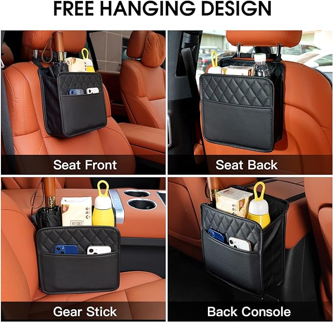 FrgKbTm 2Pack Car Seat Back Hanging Bag Car Document Holder Multi-Pocket Bottle Bag Storage Waterproof Pu Leather Box Organizer Travel Tidy Pouch Pocket Kids - Image 4