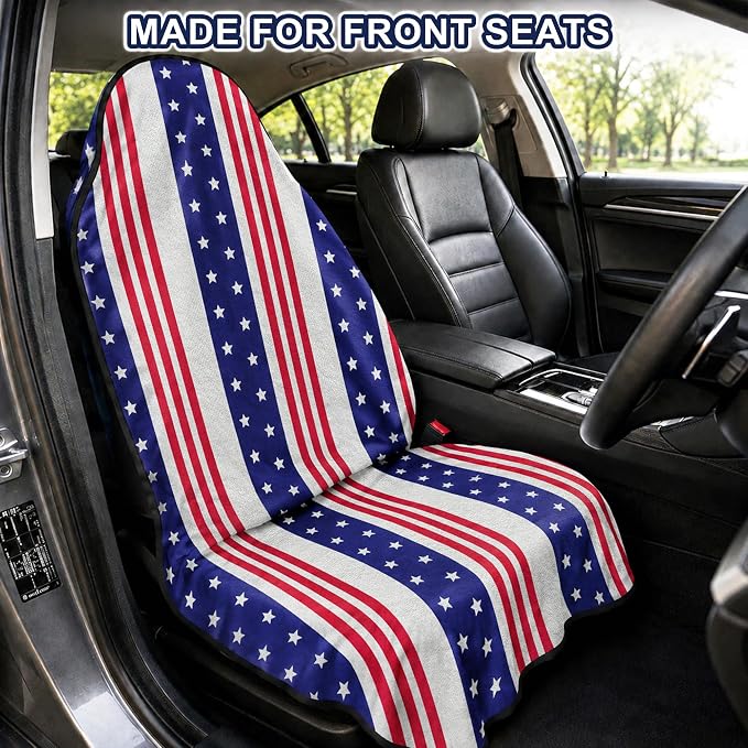 Car Seat Towel Cover for Front Seat, 1Pc Sweat Absorbent Car Seat Protector with Non-Slip Backing, Waterproof Towel Car Seat Cover for Runners, Gym, Swimming, Beach, Pets, American Flag Style - Image 2