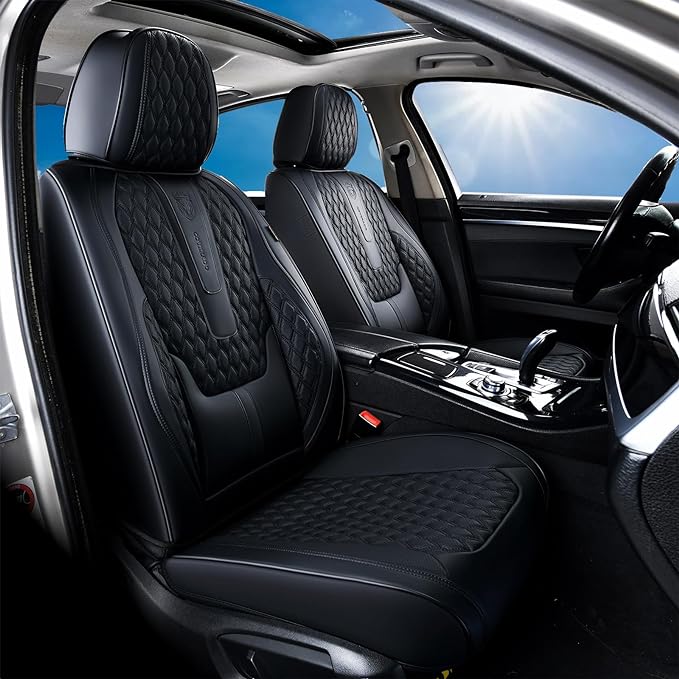 Coverado Car Seat Covers Full Set, Black Seat Covers for Car with Lumbar Support, Nappa Leather Seat Covers Waterproof Car Seat Protectors Universal Fit for Most Cars SUV Trucks - Image 2