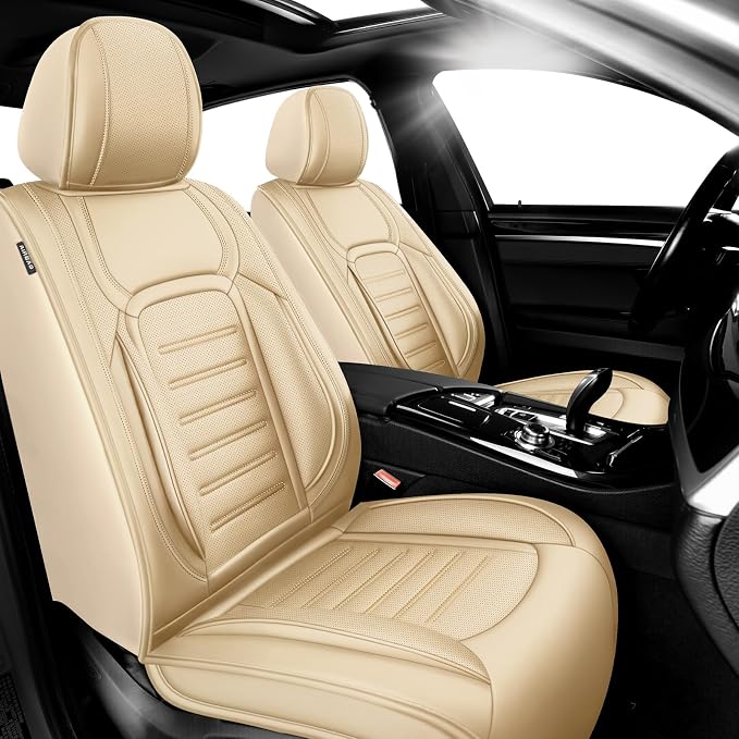 Fit CHR Car Seat Covers for Toyota CHR 2018-2021 2022 -Premium Leather, Waterproof，Breathable，All-Weather Seat Cushion Protecto & Airbag Compatible, 2 Front Seat Beige by Unknown