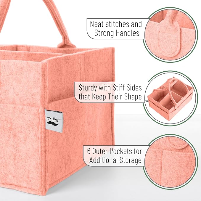 Mr. Pen- Baby Diaper Caddy Organizer, Coral | Nursery Storage Bin and Car Organizer for Diapers and Baby Wipes - Image 3