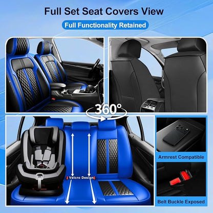 Fit CX-9 Seat Covers Custom Fit for Mazda CX-9 2007-2024, 5 Seats | Premium Leather Full Coverage Protectors, Waterproof, Breathable, Scratch Resistant, Easy Wipe, Airbag Compatible, Black+Blue - Image 2
