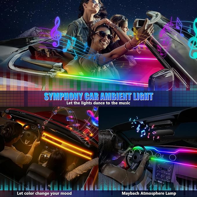 Interior Car LED Strip Lights, 8-in-1 Acrylic RGB Ambient Lighting Kit | Dynamic Dreamcolor Chasing, Music Sync, Wireless APP & RF Remote Control for Car Interior Ambient Lighting - Image 4
