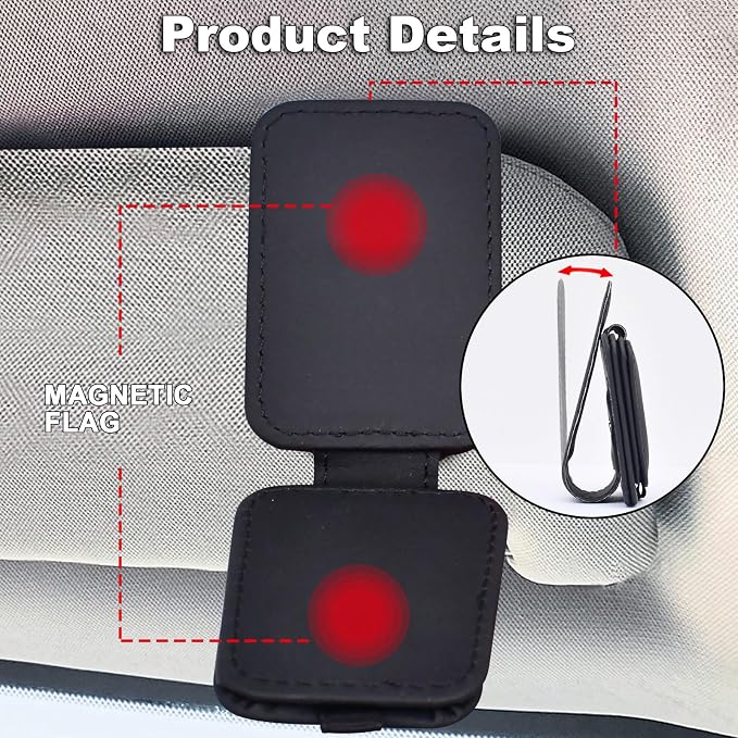 2 Pack Magnetic Leather Car Visor Sunglass Holder | Leather Glasses Eyeglass Hanger Clip for Car, Sunglass Clip Glasses Holder for Car Visor - Image 3