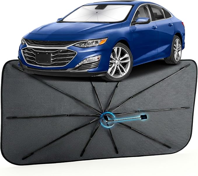 Car Windshield Sun Shade Umbrella for Chevrolet Malibu 2016-2024, 1:1 Fit | [Reflective Coated Fabric] Car Shades Sun Visor Keep Car Cool and Protects Interior, Sunshade Umbrella for Front Window by MakeLifeBetter