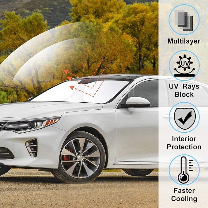 Windshield Sun Shade for 2016-2020 Kia Optima Accessories | Full covered for windshield, Foldable & Durable, Block UV Rays, Reduce Heat, Easy to install, Keep Car Cooler - Image 2