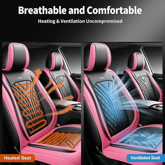for GMC Terrain 2010-2025 2026 Car Seat Covers, Full Set, Pink | Luxury Full Coverage Leather Seat Protectors, Waterproof Breathable, Non-Slip, Easy to Install, Airbag Compatible, All-Season - Image 6