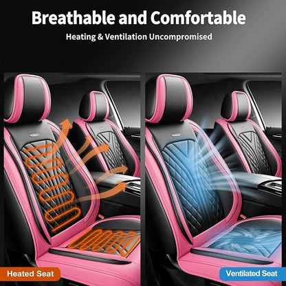 for GMC Terrain 2010-2025 2026 Car Seat Covers, Full Set, Pink | Luxury Full Coverage Leather Seat Protectors, Waterproof Breathable, Non-Slip, Easy to Install, Airbag Compatible, All-Season - Image 6