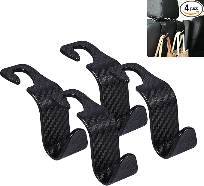 Car Seat Hooks 4 Pack - 55lb Heavy Duty Headrest Hanger, Black | Universal fit for most cars SUVs,Hang purses handbags coats umbrellas grocery bags,ABS plastic,Easy Installation by Toiyason