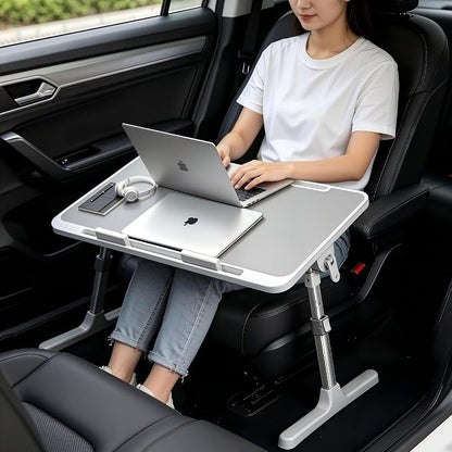 Large Car Seat Tray Table, 22.5"×12.6" Foldable Travel Table in Car, Height Adjustable Lap Bed Desk for Laptop, Rear Seat Eating Writing Tray with Slot, Car Travel Essentials for Long Trips, Grey by Unknown