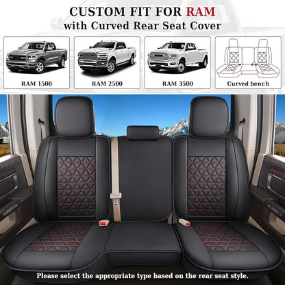 Coverado Dodge Ram Seat Covers Full Set, Waterproof Truck Car Seat Cover Protectors Custom Fit for 2002-2026 Dodge RAM 1500 2500 3500 with Curved Bench(Black&Red line) - Image 7