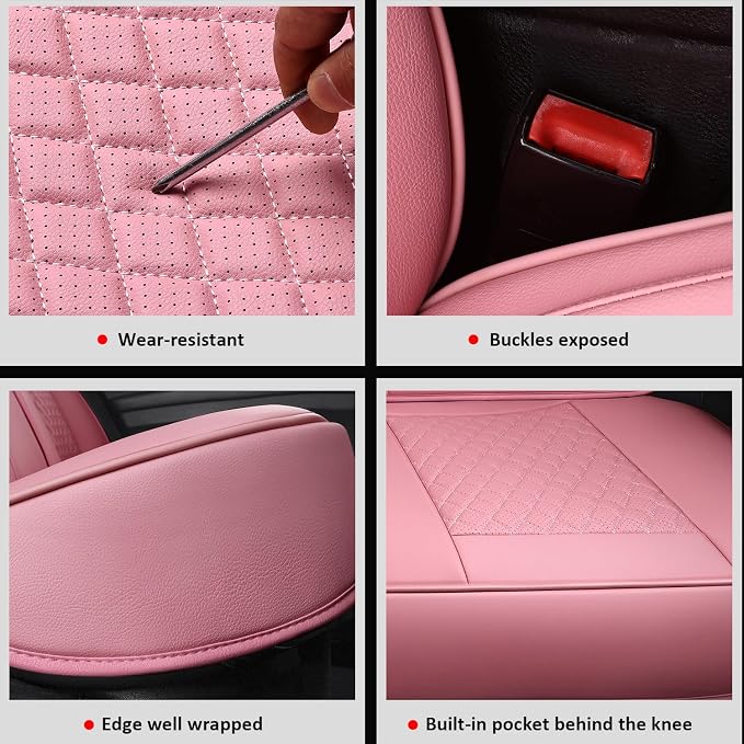 MIROZO Car Seat Covers Full Coverage for SUV Sedan Truck,Pink Full Set | Leather Car Seat Covers,Automotive Seat Protector Waterproof Seat Cover For SUV Sedan Truck For Families, Pets, Commuter - Image 7