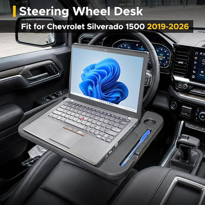 EcoNour 2-in-1 Steering Wheel Desk for Chevrolet Silverado1500 2019-2026 | Car Tray Table | Laptop Car Mount with Pen Holder Food Tray for Eating with Drinks Holder Multipurpose Travel Car Accessories - Image 2