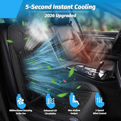 Cooling Car Seat Cover with 2 Powerful Turbo Fans, 12V-24V Ventilated Cooling Car Seat Cushion, 3-Speed Adjustable Breathable Cooling Seat Cover for Car SUV Truck Universal Fit - Image 2