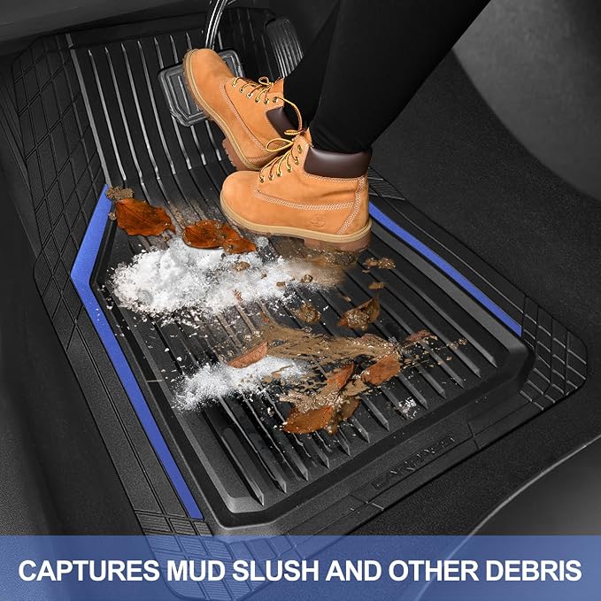 CAR PASS Heavy Duty Rubber Floor Mats for Car, Waterproof Liner Deep Dish Car Mats Full Sets, Universal Trim to Fit for SUV Truck Sedans Vans, All Weather Automotive Floor Mats 3pcs, Black Blue - Image 8