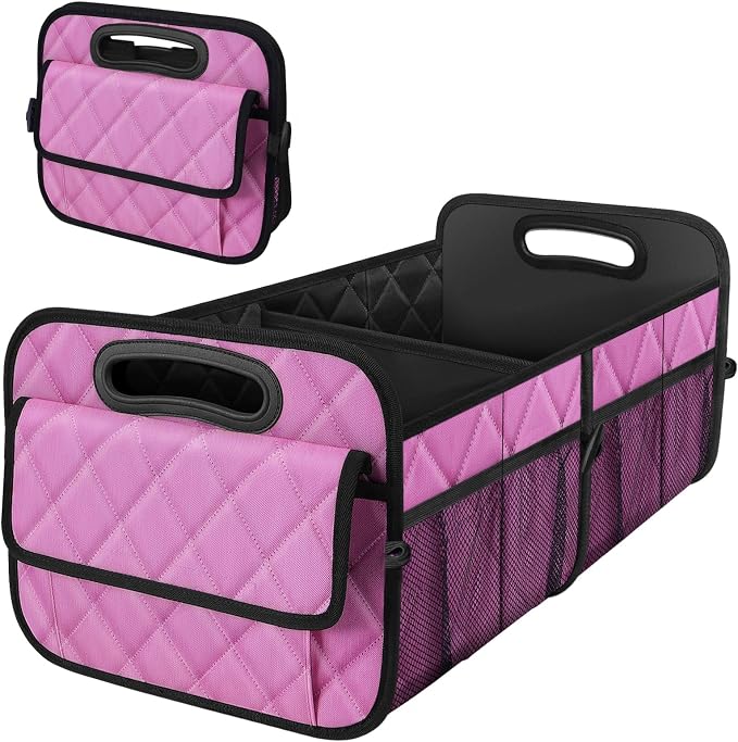 Deosk Car Trunk Organizer for SUV, Car Organizers and Storage with Reinforced Handles, Car Accessories for Women/Men 50L Waterproof Polyester Trunk Organizer(Medium,Pink) by Deosk