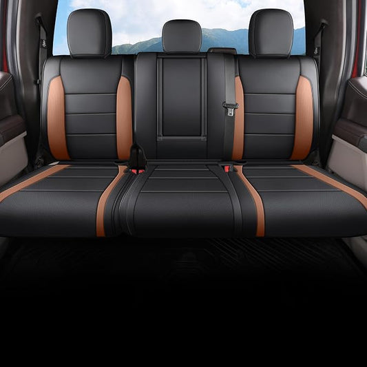 Red Rain Black and Brown Ford Leather Seat Covers Custom Fit for 2019-2020 F150 Raptor Car Seat Cushion Cover 13Pcs (Raptor-Black+Brown-2019/2020) - Image 2