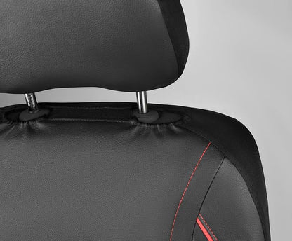 CAR PASS Universal FIT Piping Leather Two Front Seat Covers, Waterproof Faux Leather for SUV Sedan Van Truck, Airbag Compatible,Reserved Opening Holes for Headrest Covers. (Black red) - Image 8