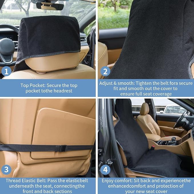 Car Seat Cover Towels Front Seats, Waterproof Sweat Car Seat Towel Protector After Gym Post Workout Athletic, SUV Truck Seat Towel Cover for Running Swimming Beach and Hiking (Black 1Pcs) - Image 8