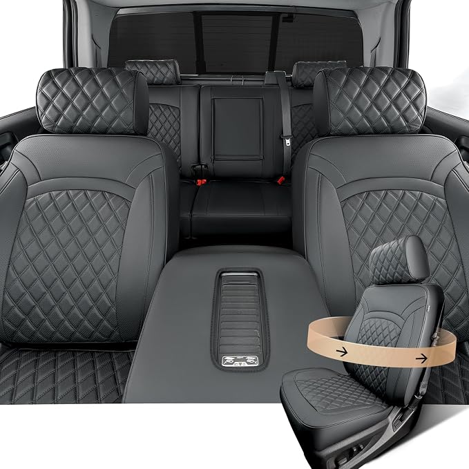 Seat Covers for Chevy Silverado & for GMC Sierra 2014-2018 (Only Crew Cab) | Full Coverage, Full Set, Odorless, OEM-Style, Faux Leather, Waterproof, Pickup, Custom fit, Truck, Accessories, 2500HD by CreeKTCarAccessories