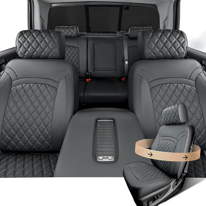 Seat Covers for Chevy Silverado & for GMC Sierra 2014-2018 (Only Crew Cab) | Full Coverage, Full Set, Odorless, OEM-Style, Faux Leather, Waterproof, Pickup, Custom fit, Truck, Accessories, 2500HD by CreeKTCarAccessories