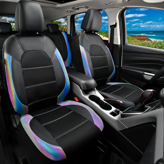 CAR PASS Leather Car Seat Covers Front Seats only, with Air Mesh Front Seat Covers Breathable, Cool Automotive Seat Covers 2 Pack, Universal Fit Most Cars,SUV,Truck,Van Airbag Compatible(Iridescent) - Image 5