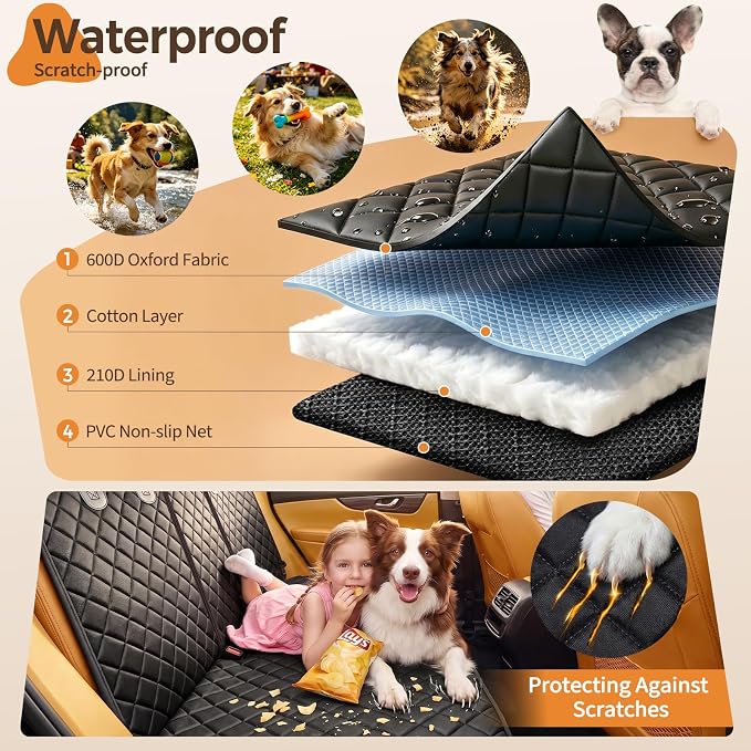 Yuntec Pet Car Seat Cover Back Seat Cover for Dogs (57" Width) - Black | Waterproof Dog Car Seat Protector Scratchproof Durable Rear Seat Cover fits Middle Armrest for Cars Suvs Truck - Image 4