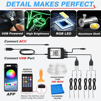 MICTUNING 6 in 1 RGB Interior Car LED Strip Lights, APP and Remote Control | Sound Active & Music Sync Mode, 16 Million Colors & 29 Dynamic Modes, Adjust Brightness, 390-Inch Fiber Optic - Image 5