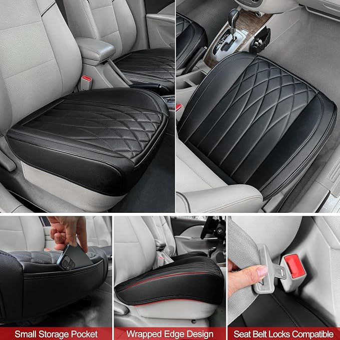 BEITK 2 Pack Black Leather Front Bottom Car Seat Covers | PU leather,Waterproof, Full Wrap, non-slip, with Storage Pocket, Universal Fit for Sedan Truck SUV, Easy to Install - Image 4