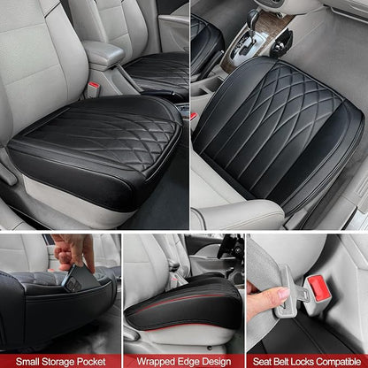 BEITK 2 Pack Black Leather Front Bottom Car Seat Covers | PU leather,Waterproof, Full Wrap, non-slip, with Storage Pocket, Universal Fit for Sedan Truck SUV, Easy to Install - Image 4