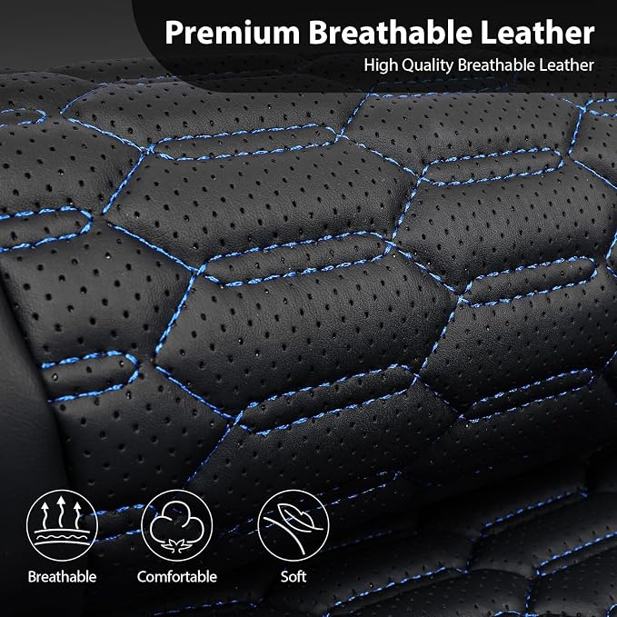 CAR PASS 3D Foam PU Leather Car Seat Covers Full Set,Luxury Breathable Faux Leather Seat Covers for Car,Anti Slip Universal Fit for SUVs Vans Sedan Truck Auto,Armrest Airbag Compatible,Black and Blue - Image 7
