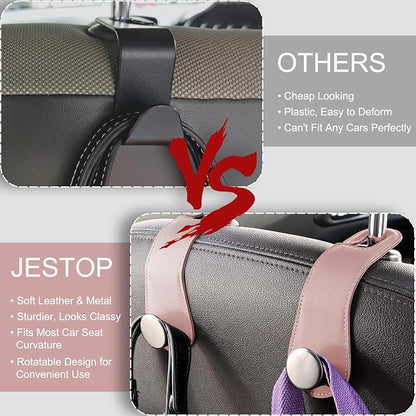 2 Pack Car Headrest Hooks Leather & Alloy Car Seat Storage Hangers, Pink | 44lb Heavy Duty Stylish Car Seat Organizer Hooks for Purses Bags, Coat, Umbrellas, Water Bottle, Car Inside Accessories - Image 5