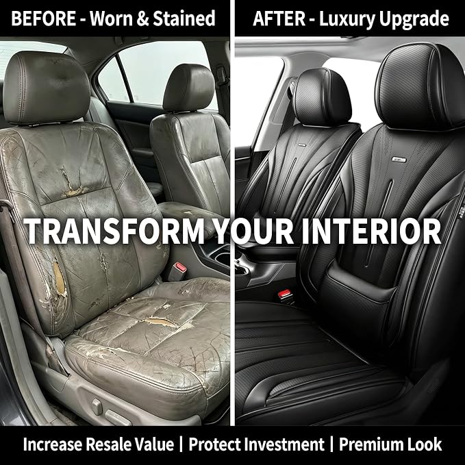 Fit Veracruz Seat Covers Fit for Hyundai Veracruz 2007-2015, Front Pair | Premium Leather Full Coverage Protectors, Waterproof, Breathable, Scratch Resistant, Easy Wipe, Airbag Compatible, Black - Image 4