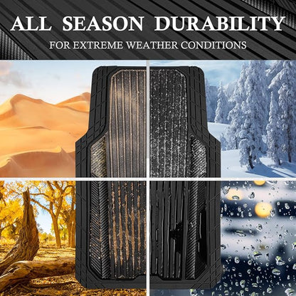 CAR PASS Heavy Duty Rubber Car Mats Metallic,Aluminum Film All Weather Floor Mats Waterproof Universal Trim to Fit SUVs Sedans Vans 4 Piece Anodized Deep Dish Two-Tone Sporty Carbon Fiber Black Chrome - Image 3